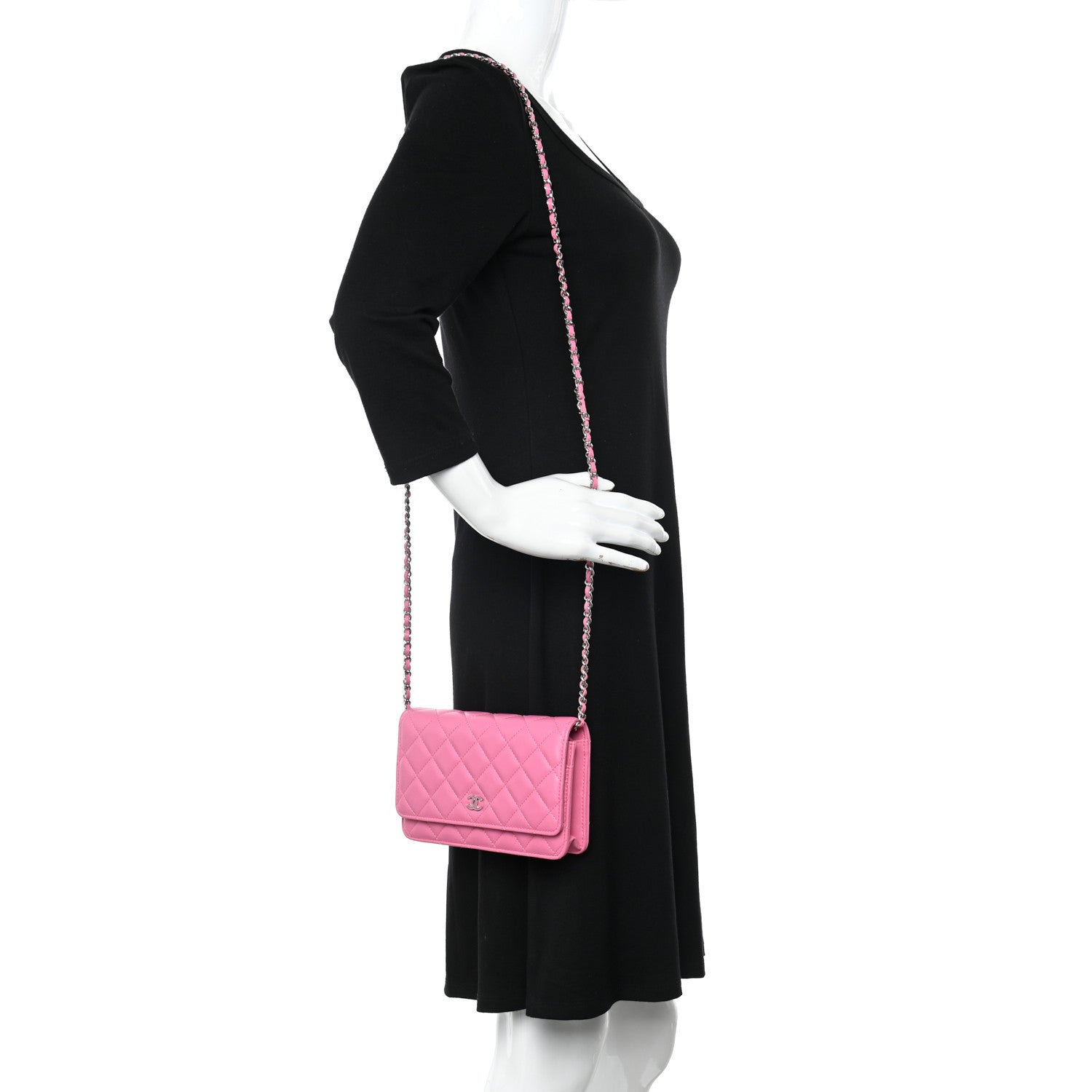 Chanel Lambskin Quilted Wallet On Chain WOC Pink 2 of 17