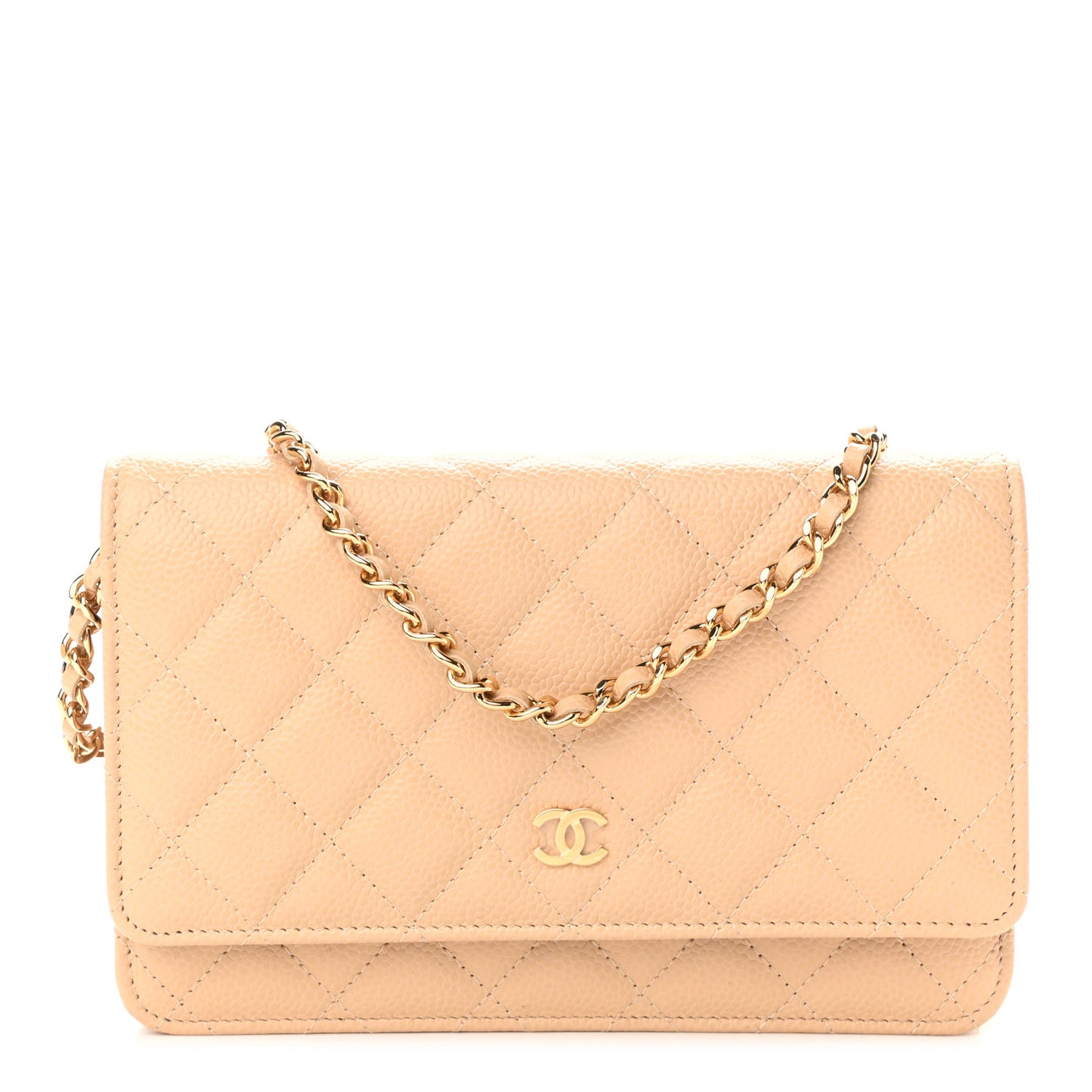 Caviar Quilted Wallet On Chain WOC Beige