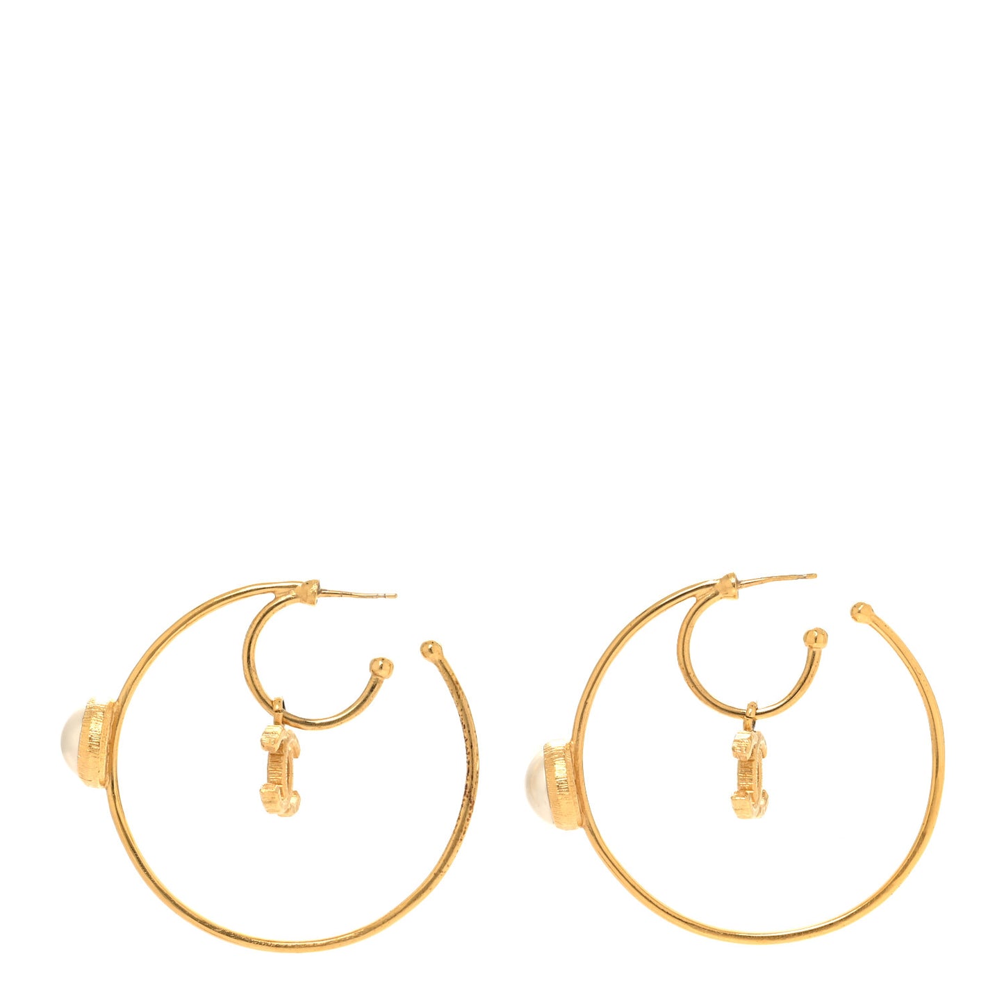 Pearl CC Tags Hoop Earrings Gold