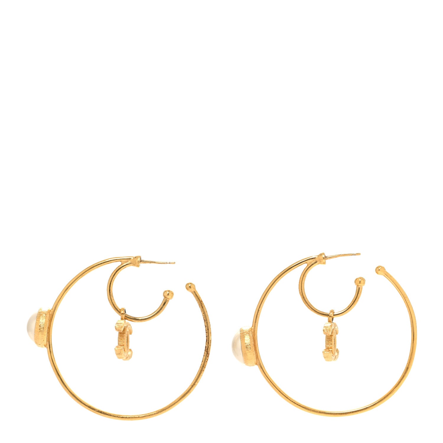 Chanel Pearl CC Tags Hoop Earrings Gold 3 of 5