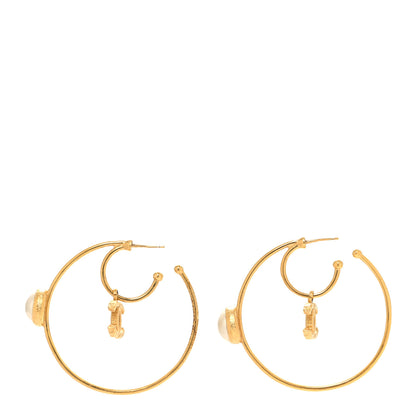 Chanel Pearl CC Tags Hoop Earrings Gold 3 of 5