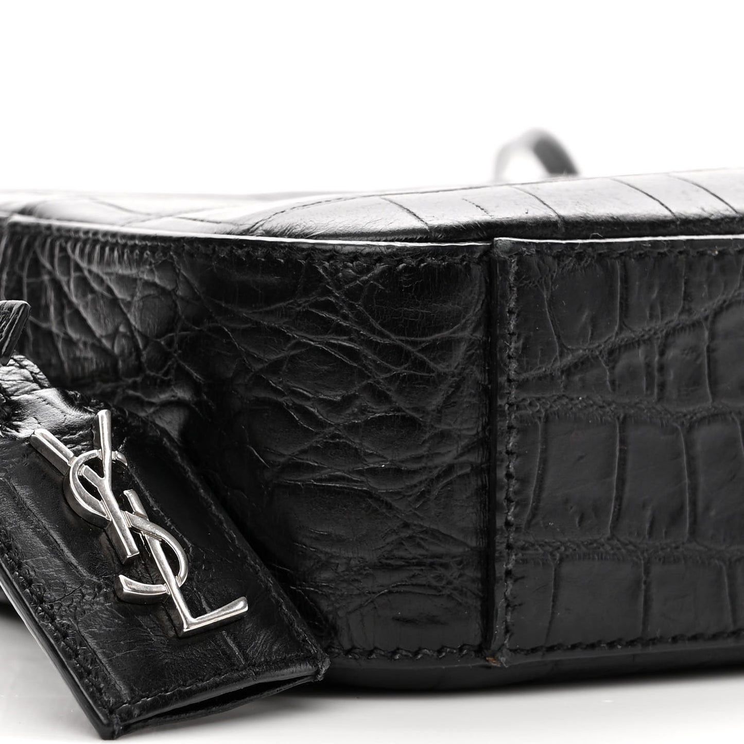 Calfskin Crocodile Embossed Small Classic Monogram Camera Bag Black
