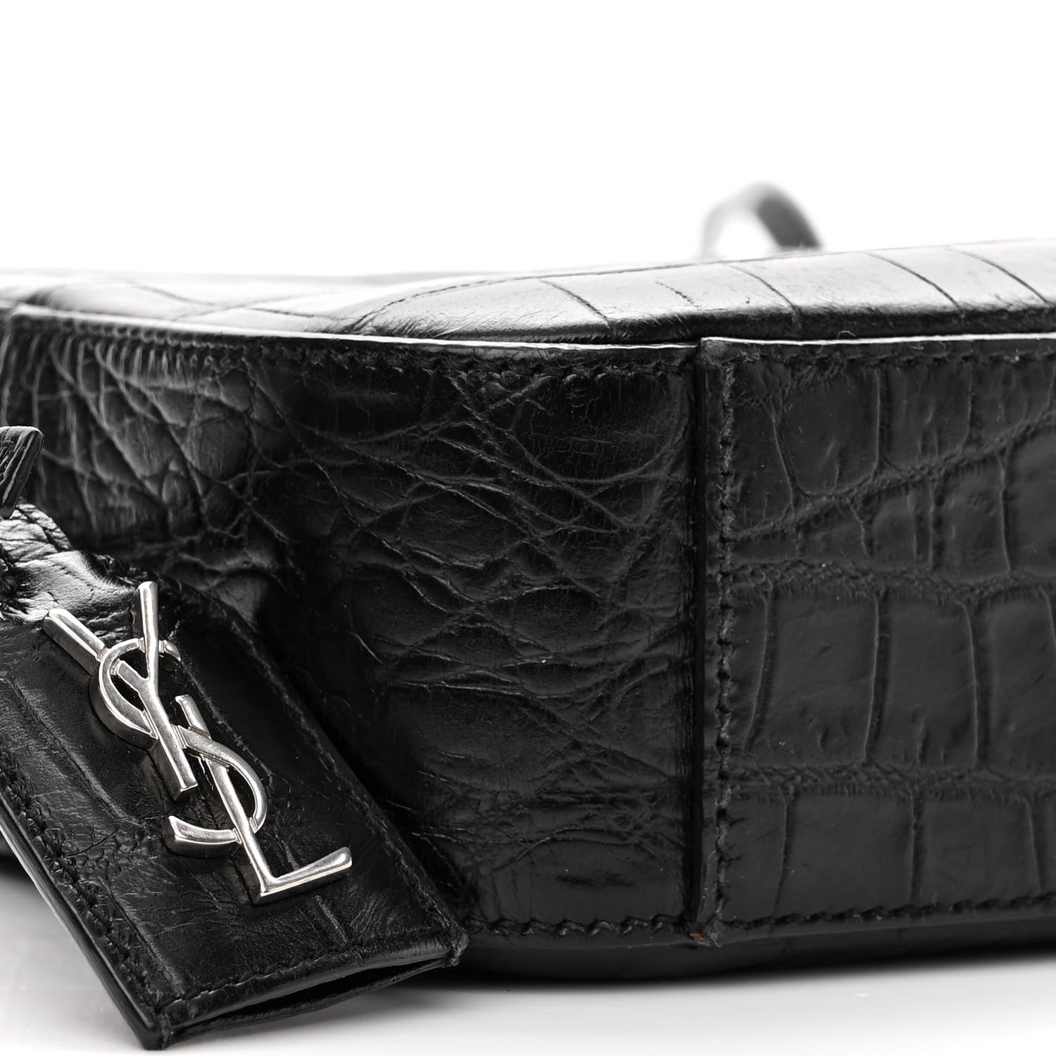 Saint Laurent Calfskin Crocodile Embossed Small Classic Monogram Camera Bag Black 9 of 11