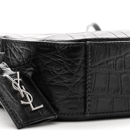 Saint Laurent Calfskin Crocodile Embossed Small Classic Monogram Camera Bag Black 9 of 11