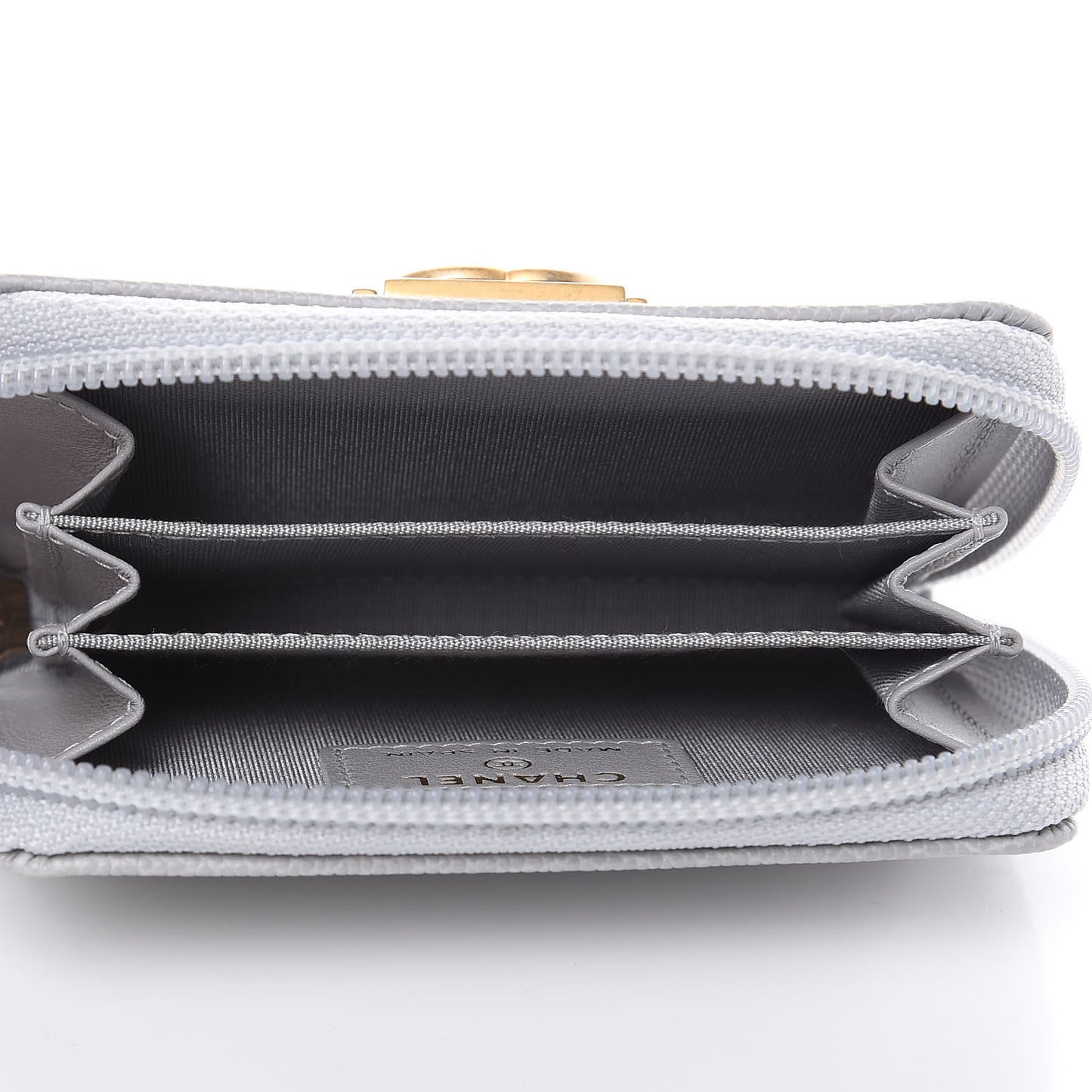 Caviar Quilted Boy Zip Around Coin Purse Wallet Grey