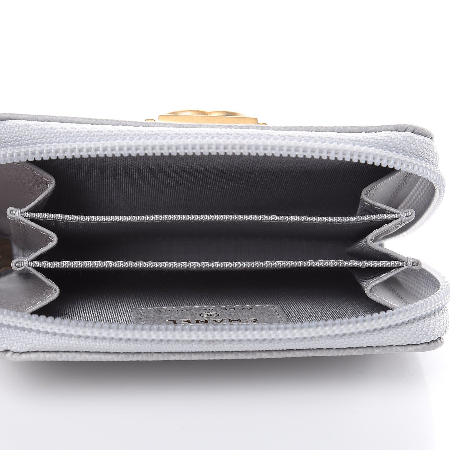Chanel Caviar Quilted Boy Zip Around Coin Purse Wallet Grey 5 of 8