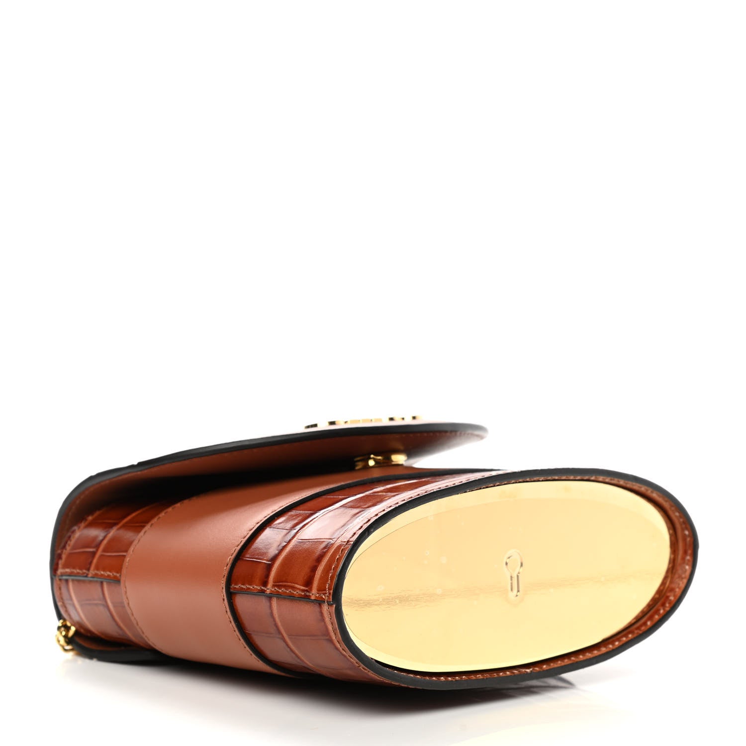 Chloe Calfskin Crocodile Embossed Small Aby Lock Chestnut Brown 3 of 10