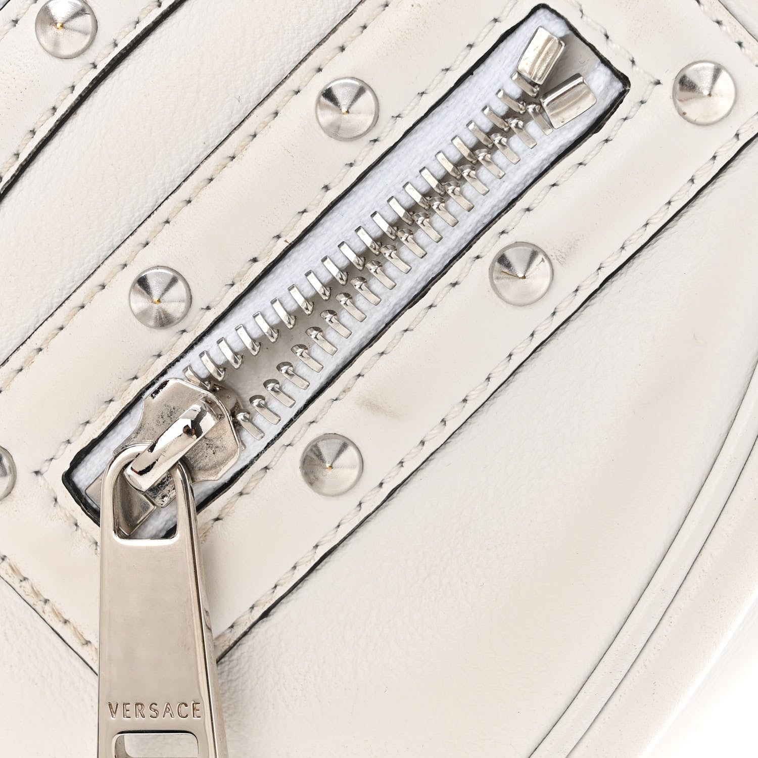 Versace Calfskin Studded Small Repeat Zip Hobo White 13 of 16