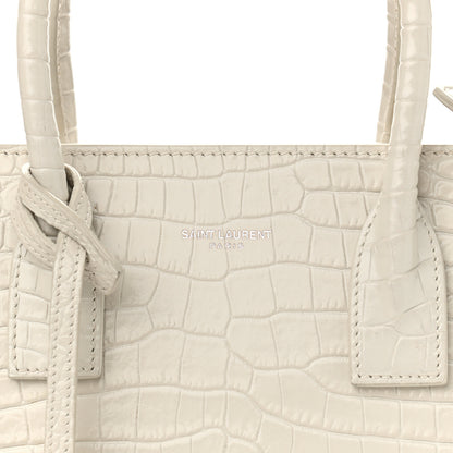 Saint Laurent Calfskin Crocodile Embossed Baby Sac De Jour Gris Perle 7 of 12