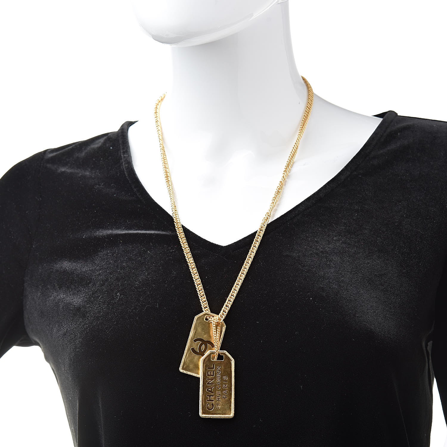 Chanel ID Dog Tag Charm Necklace Gold 2 of 6
