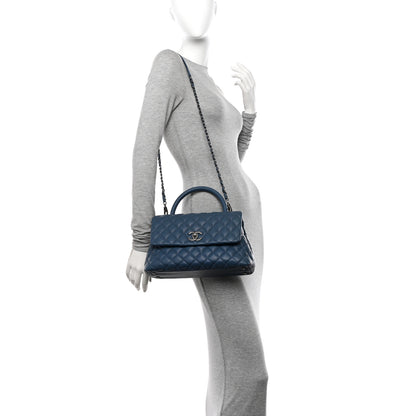 Chanel Caviar Quilted Small Coco Handle Flap Blue 2 of 10