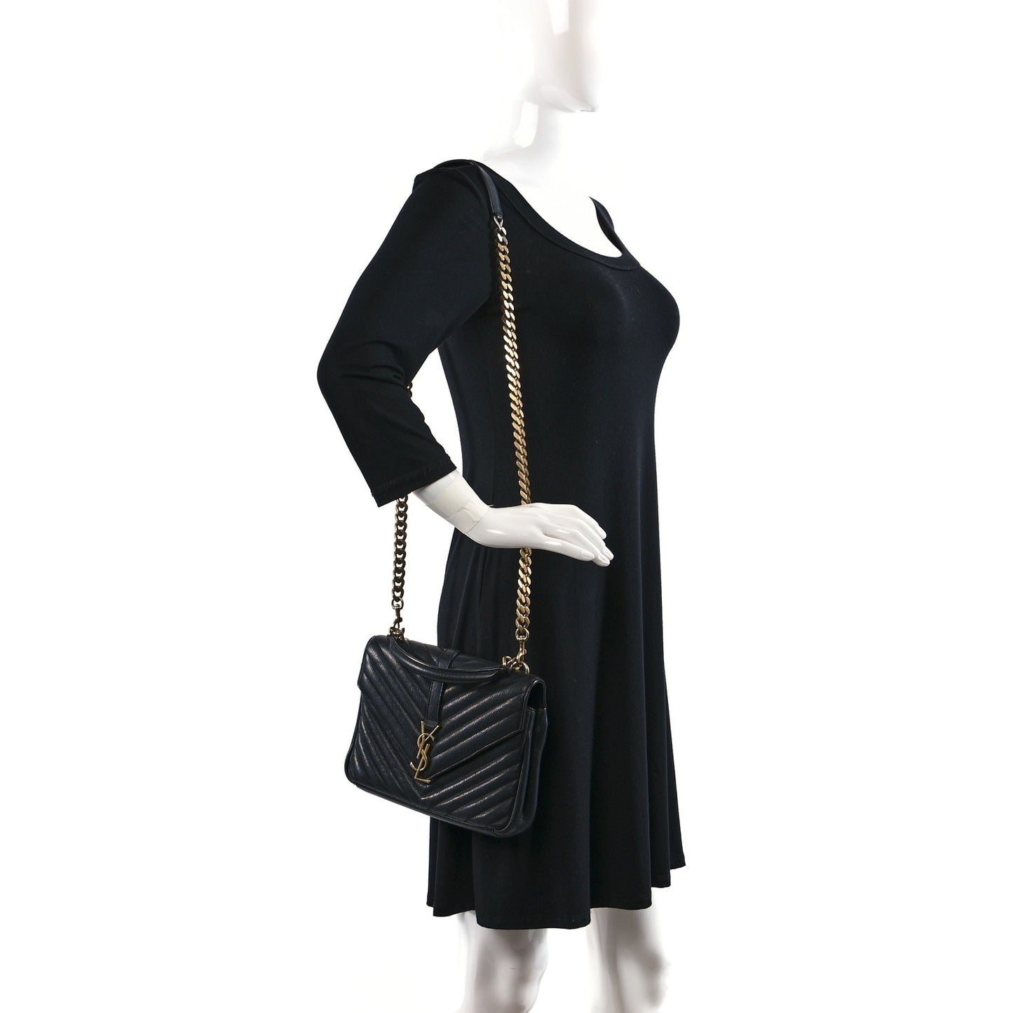 Sheepskin Matelasse Chevron Monogram Medium College Bag Black
