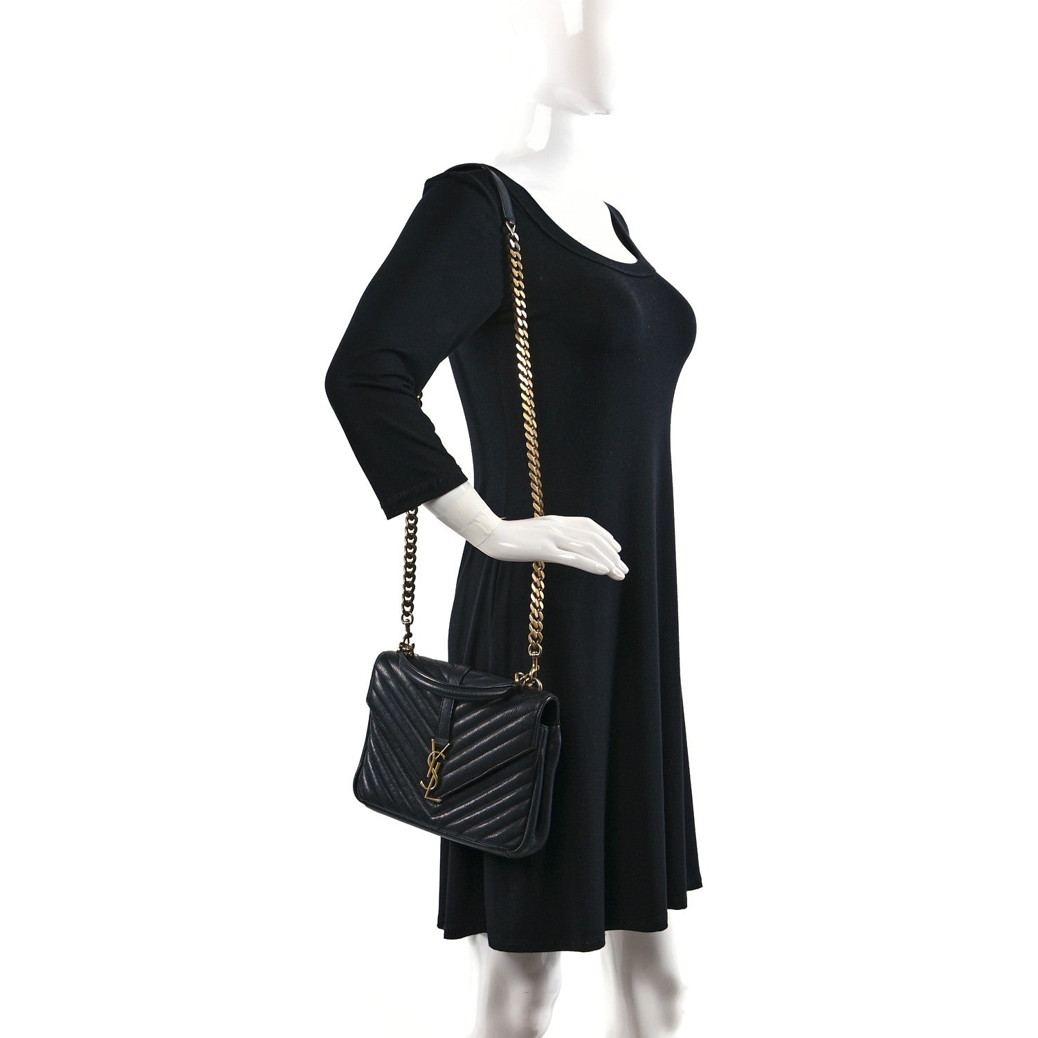 Saint Laurent Sheepskin Matelasse Chevron Monogram Medium College Bag Black 2 of 11