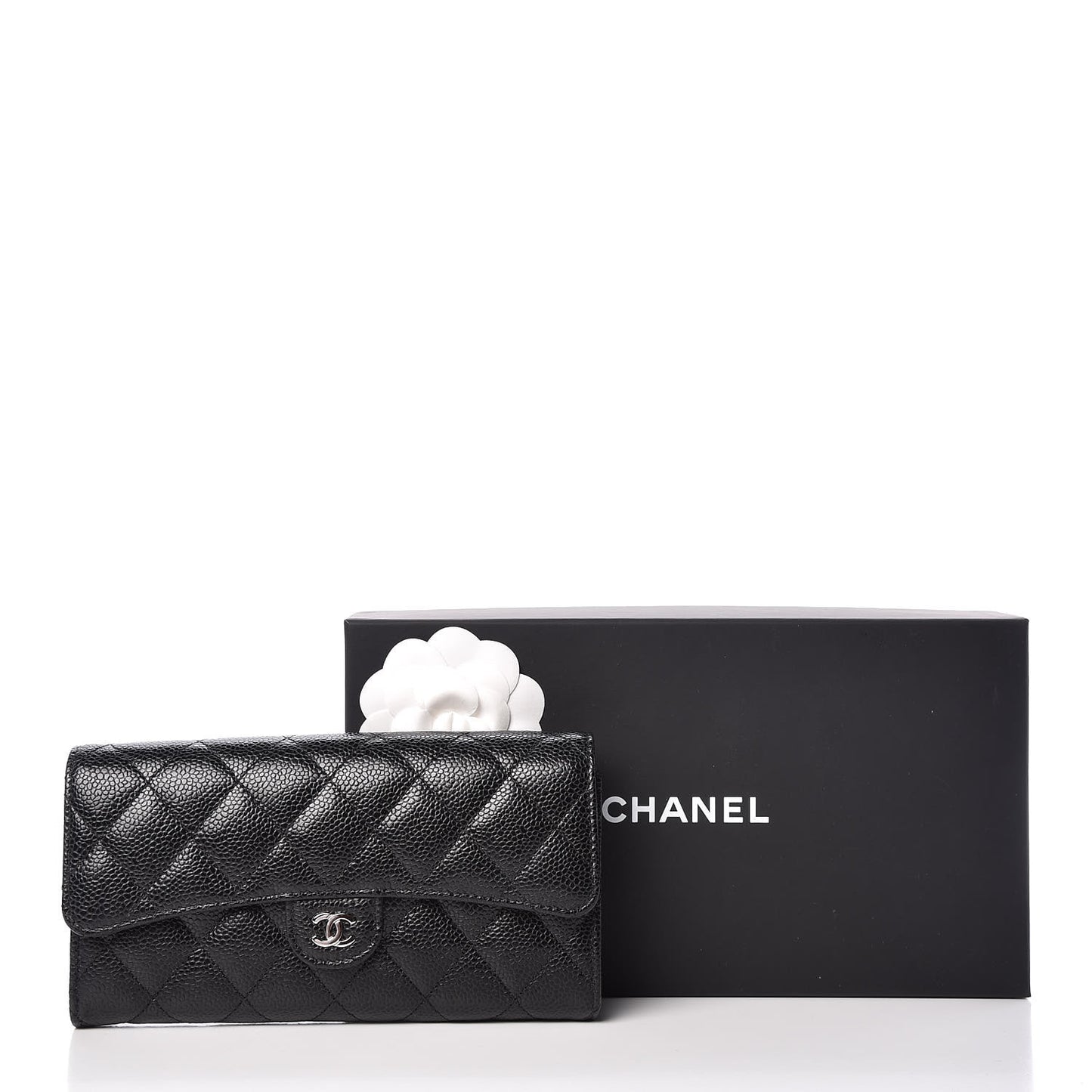 Caviar Quilted Large Gusset Flap Wallet Black