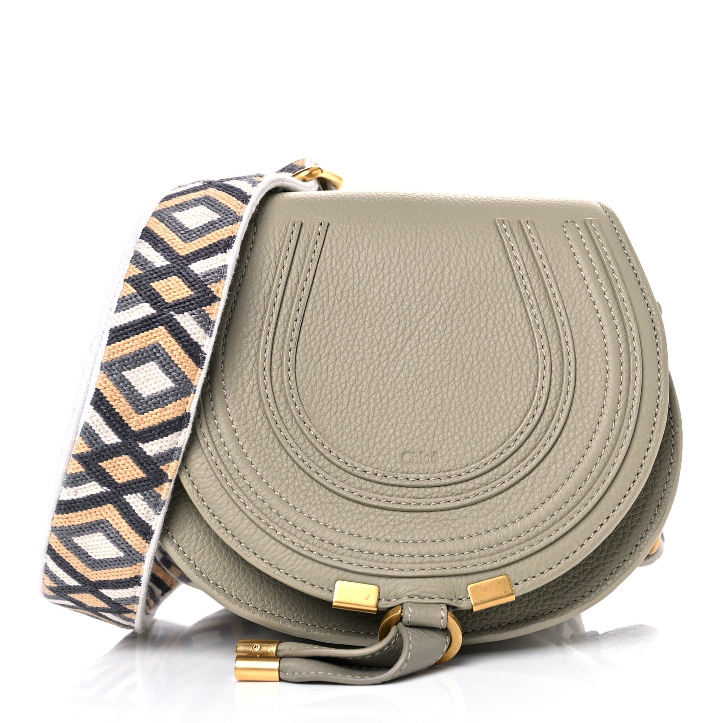 Calfskin Embroidery Mini Marcie Round Crossbody Bag Slate Green