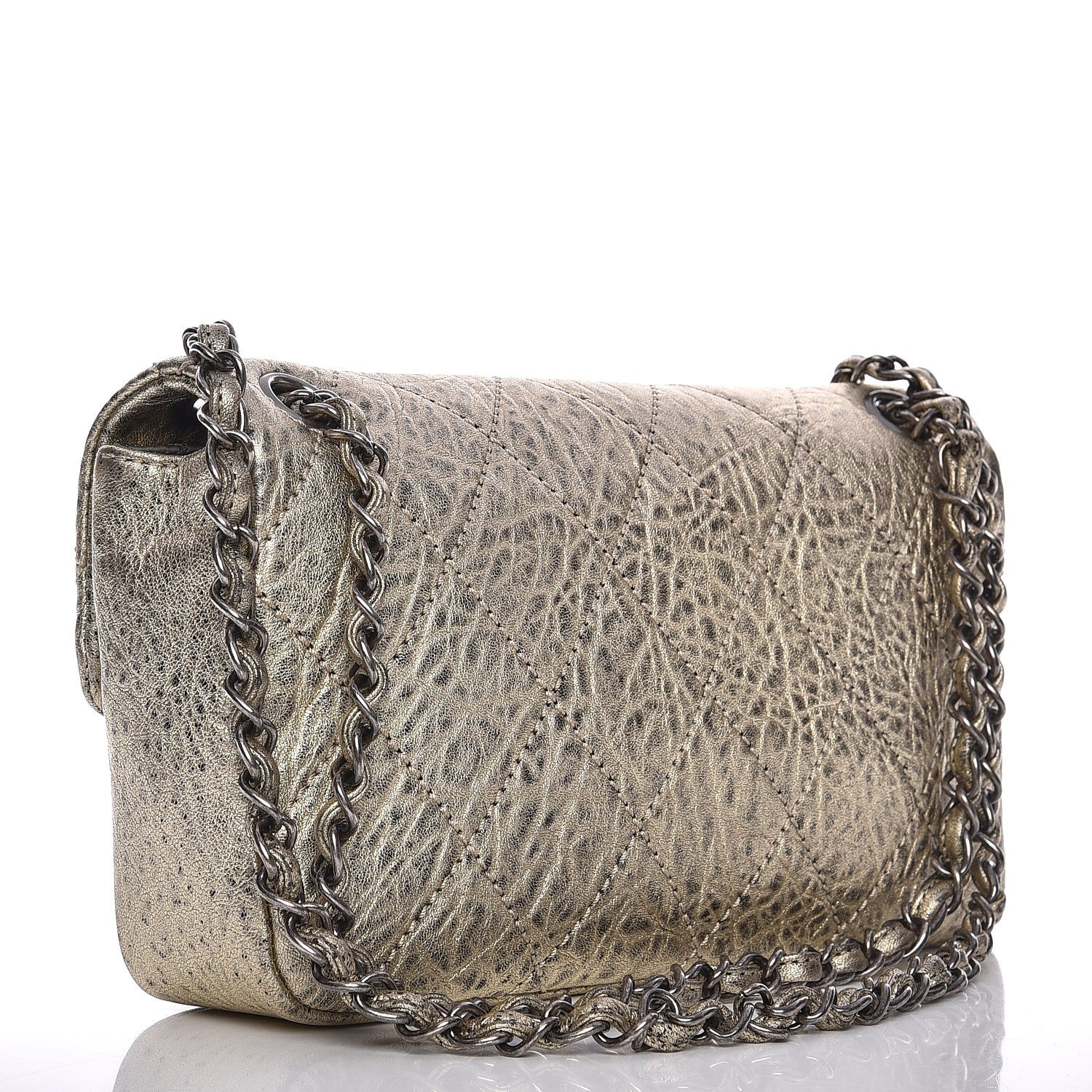 Chanel Distressed Metallic Lambskin Quilted Le Marais Ligne Flap Gold 3 of 8