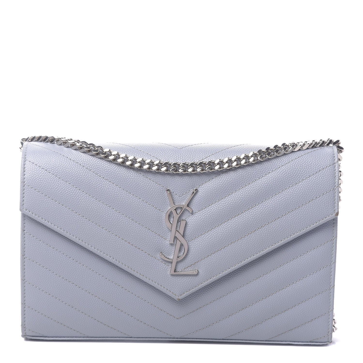 Saint Laurent Grain De Poudre Matelasse Monogram Chain Wallet Sky Blue 1 of 15