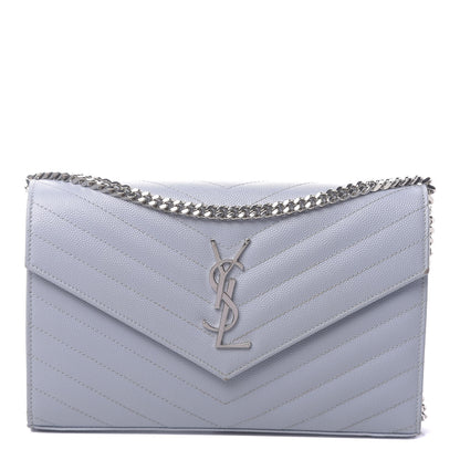 Saint Laurent Grain De Poudre Matelasse Monogram Chain Wallet Sky Blue 1 of 15