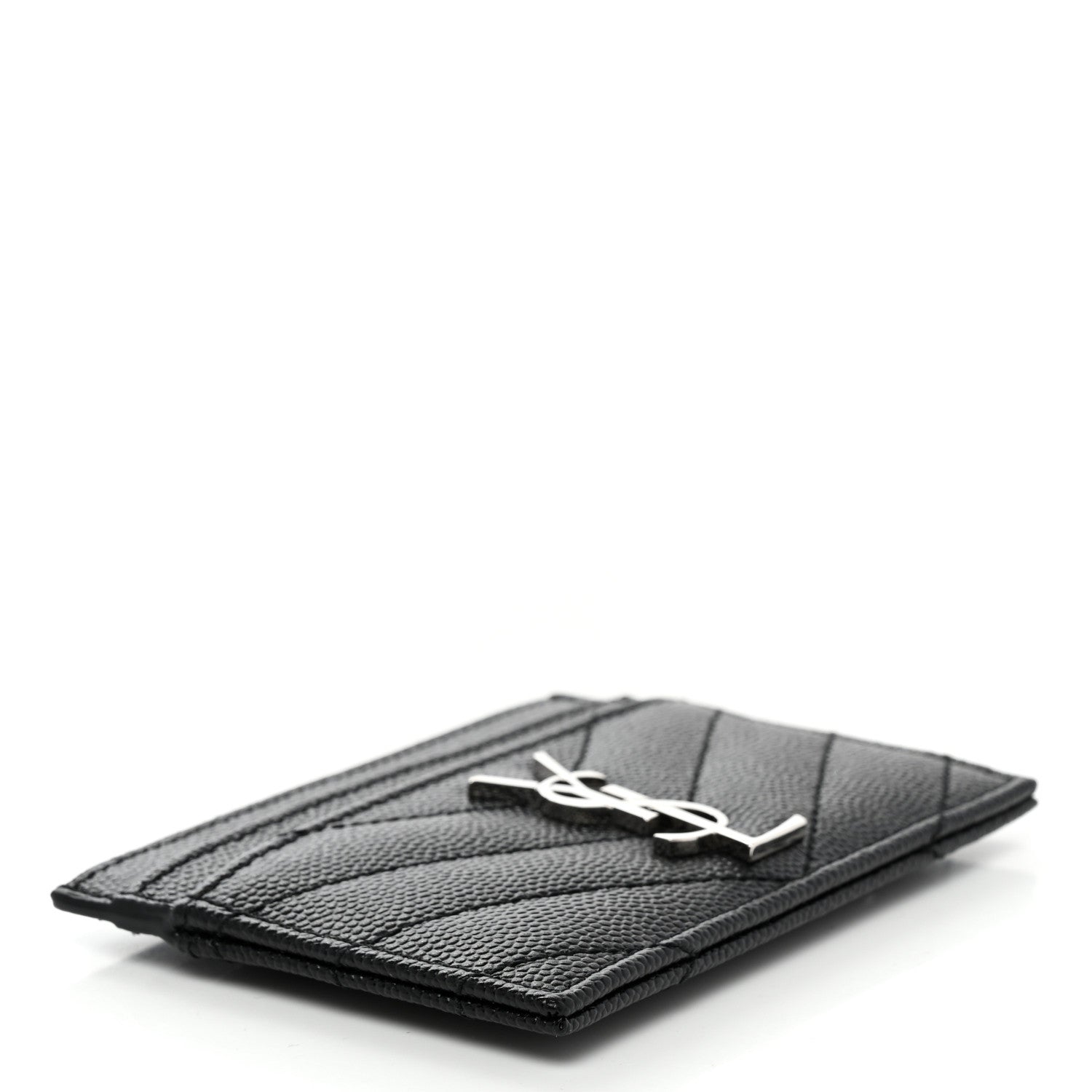 Saint Laurent Grain De Poudre Matelasse Chevron Monogram Credit Card Case Black 4 of 7
