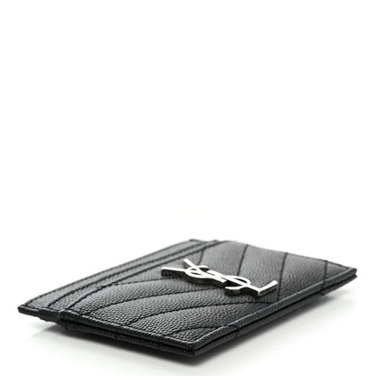 Saint Laurent Grain De Poudre Matelasse Chevron Monogram Credit Card Case Black 4 of 7