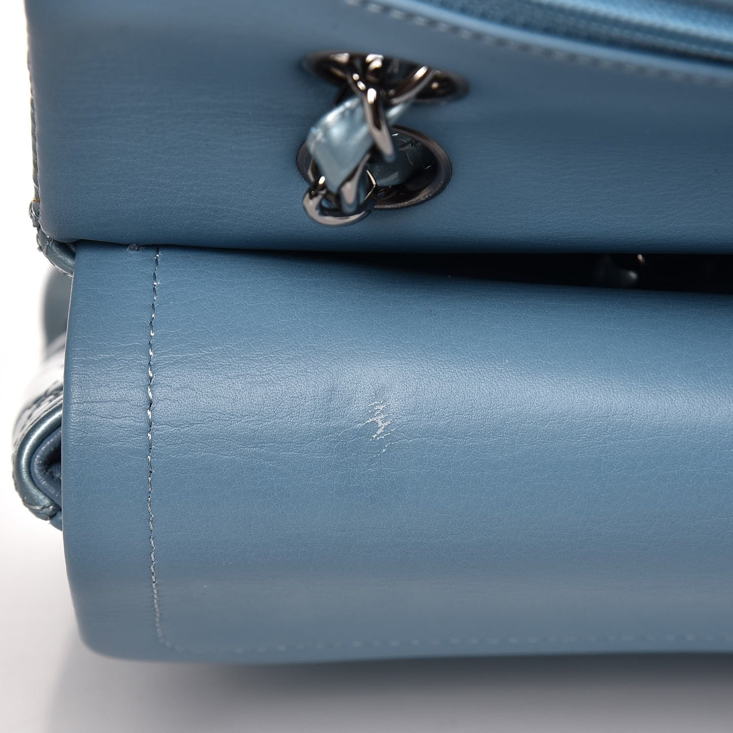 Patent Calfskin Quilted Medium Double Flap Turquoise
