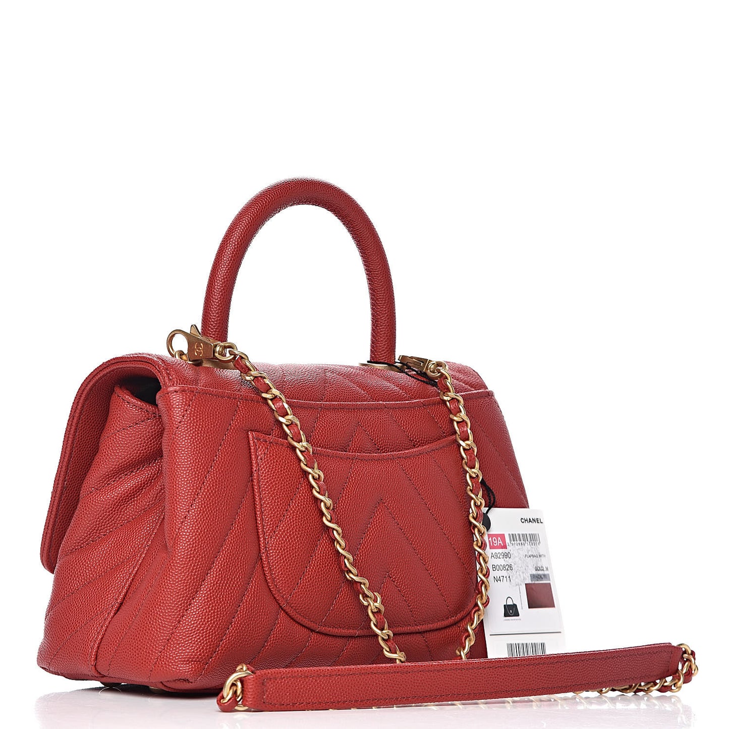 Caviar Chevron Quilted Mini Coco Handle Flap Red
