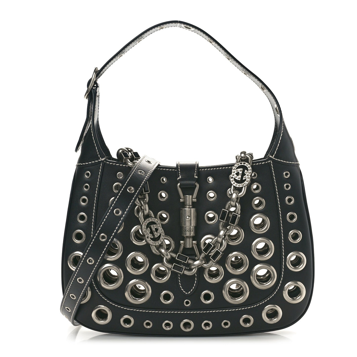 Calfskin Ha Ha Ha Jackie 1961 Eyelet Hobo Black