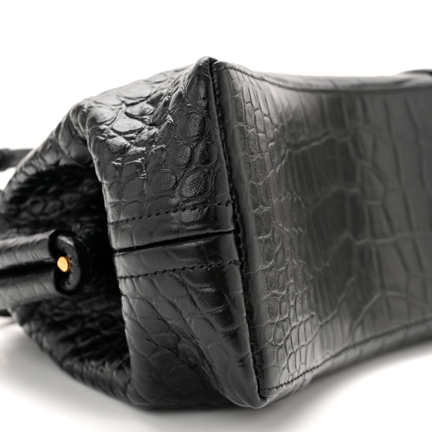 Extra Supple Calfskin Crocodile Embossed Small Editor Bag Black