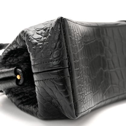 Balenciaga Extra Supple Calfskin Crocodile Embossed Small Editor Bag Black 8 of 9
