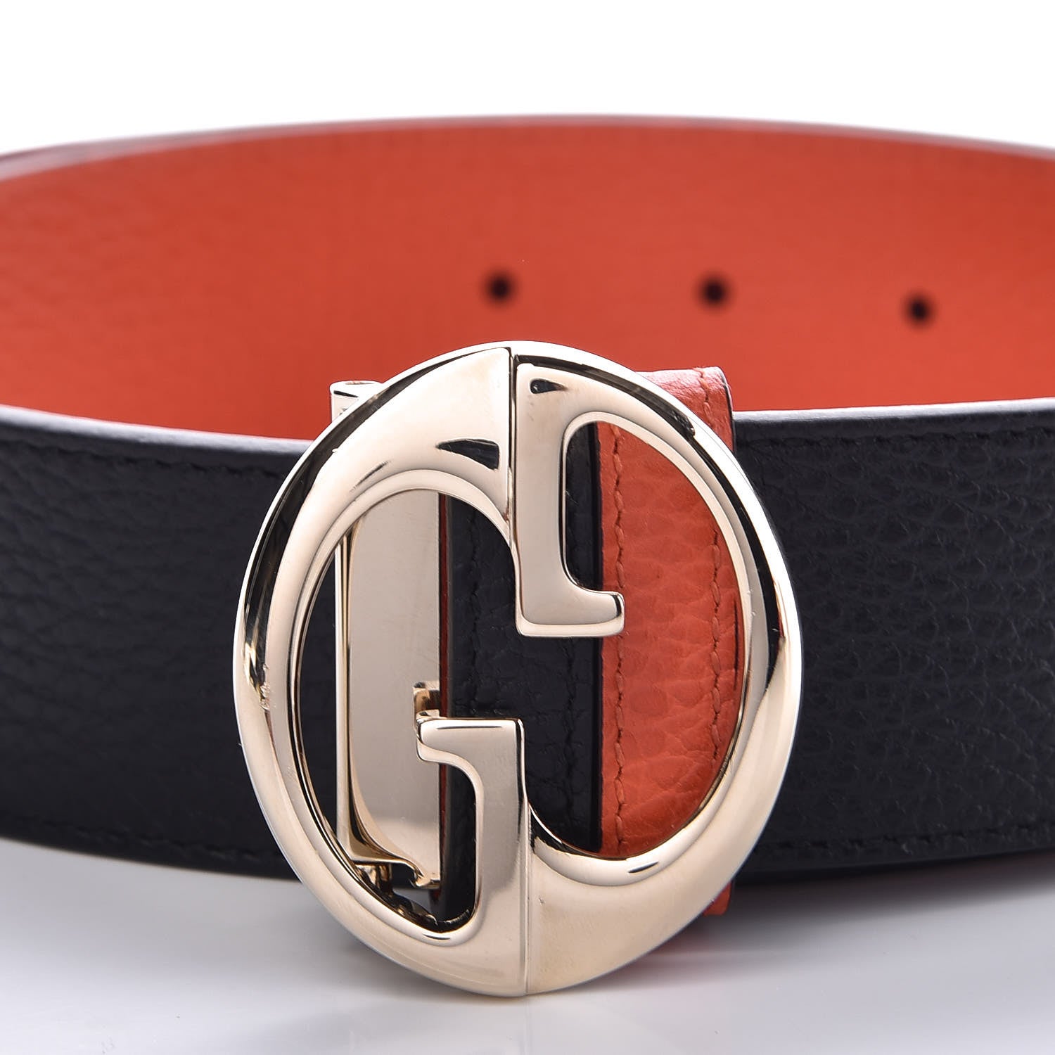 Gucci Calfskin 1973 Reversible Belt 80 32 Orange Black 5 of 8