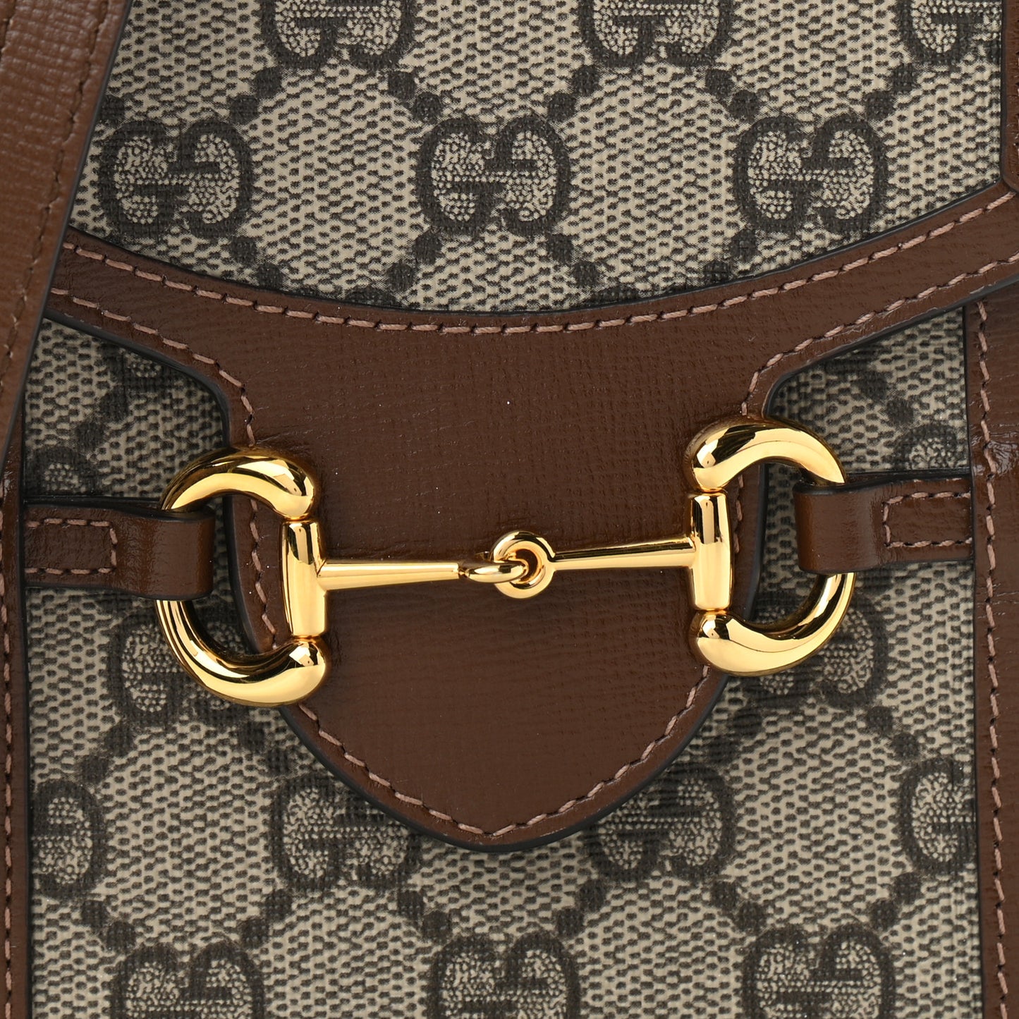 GG Supreme Monogram Mini Horsebit 1955 Crossbody Bag Beige Brown Sugar