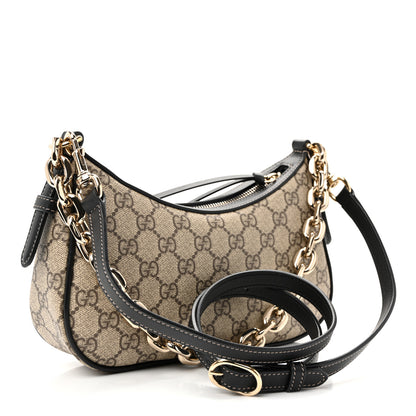 Gucci GG Supreme Monogram Textured Calfskin Small Emblem Shoulder Bag Beige Black 3 of 9