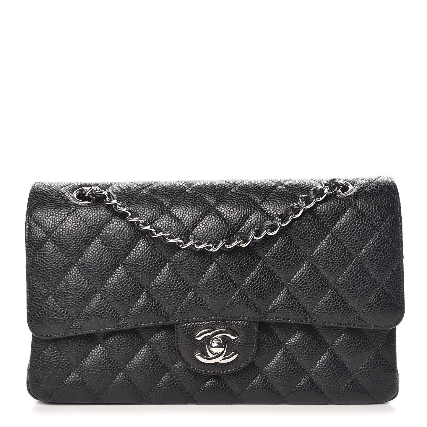 Caviar Quilted Medium Double Flap Black