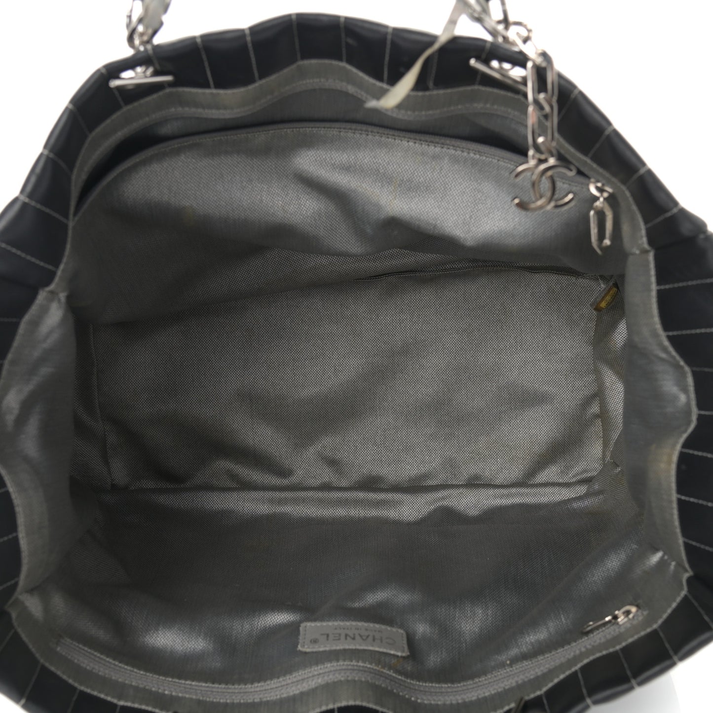 Lambskin Vertical Quilted Large Mademoiselle Tote Black