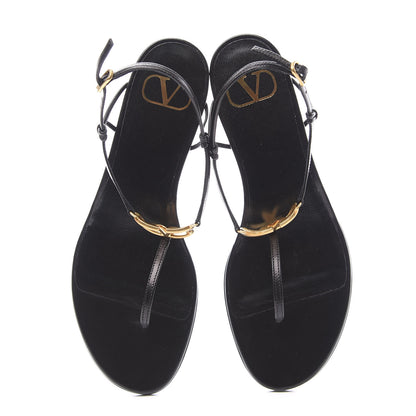 Valentino Garavani Calfskin Vlogo Slingback Low Heel Thong Sandals 37 Black 5 of 10