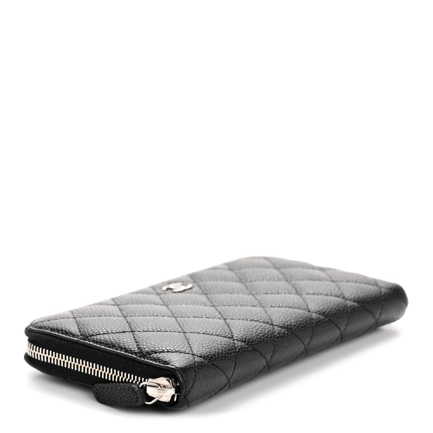 Caviar Quilted Large Gusset Zip Around Wallet Black