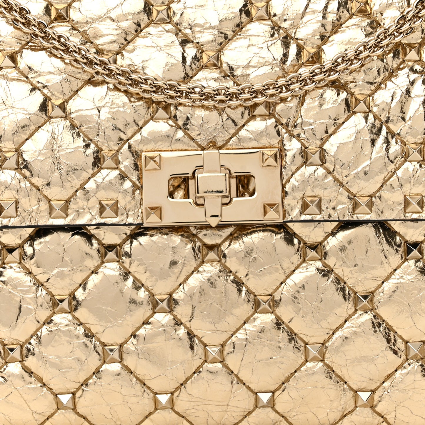 Metallic Wrinkled Lambskin Medium Rockstud Spike Shoulder Bag Mekong