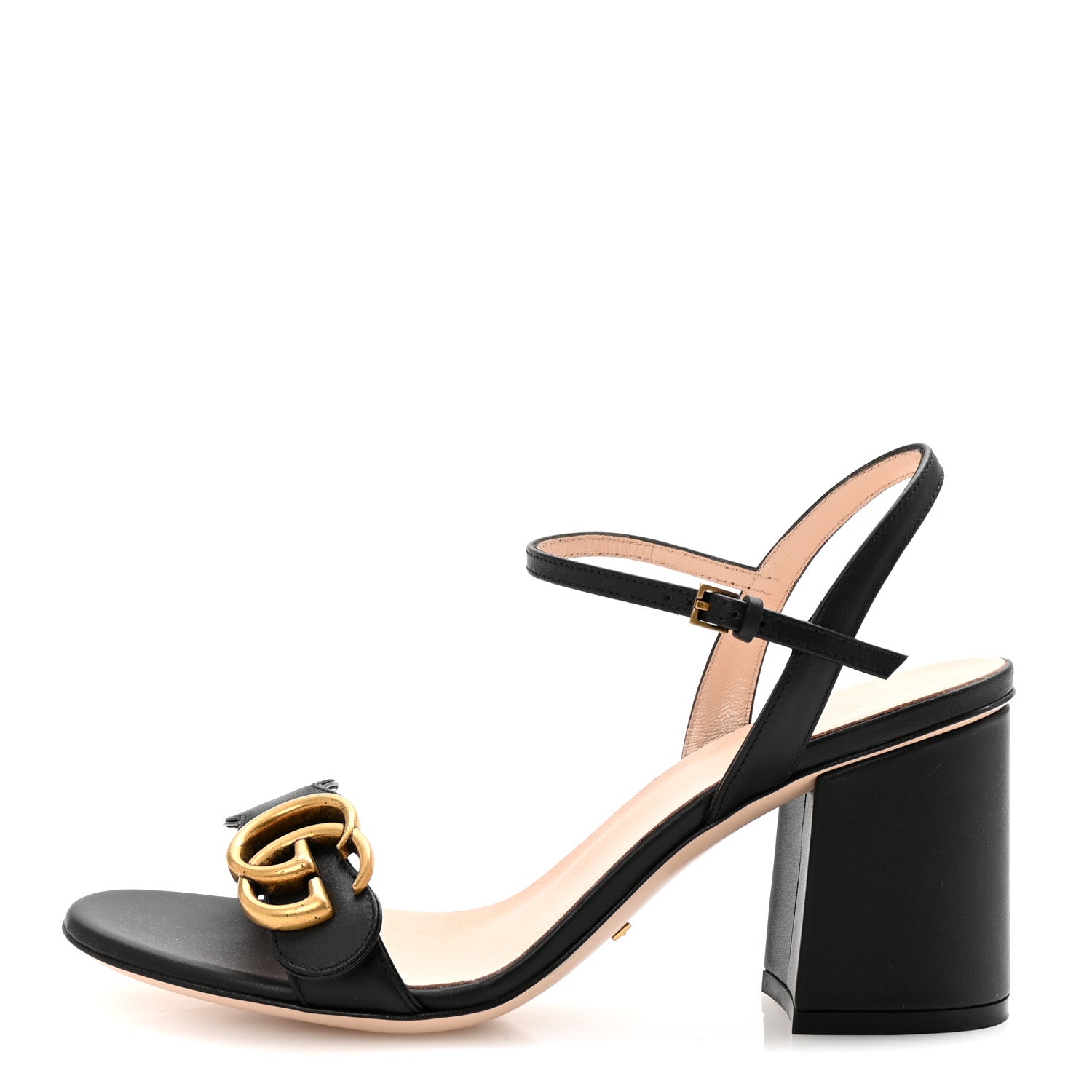 Gucci Lifford Calfskin GG Marmont Ankle Wrap 75mm Sandals 36.5 Black 1 of 9