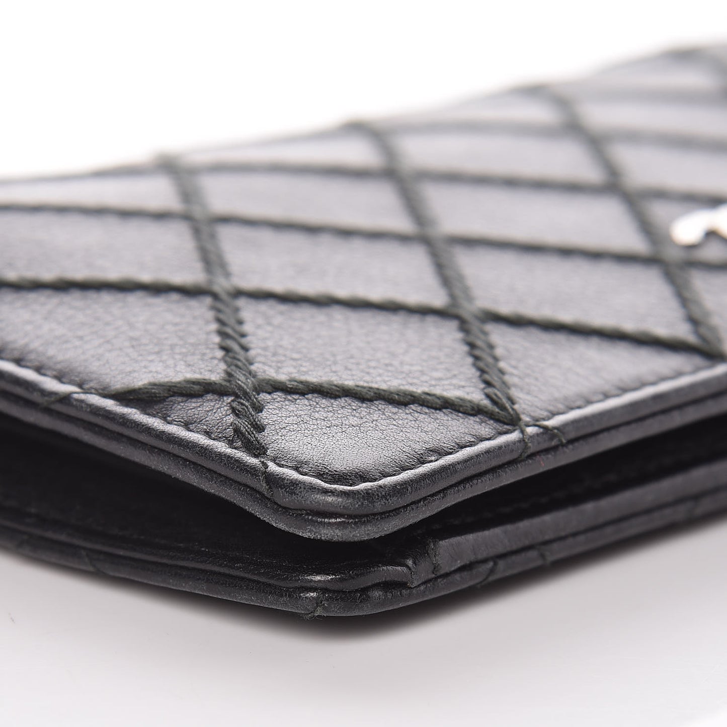 Calfskin Diamond Stitched Yen Wallet Black