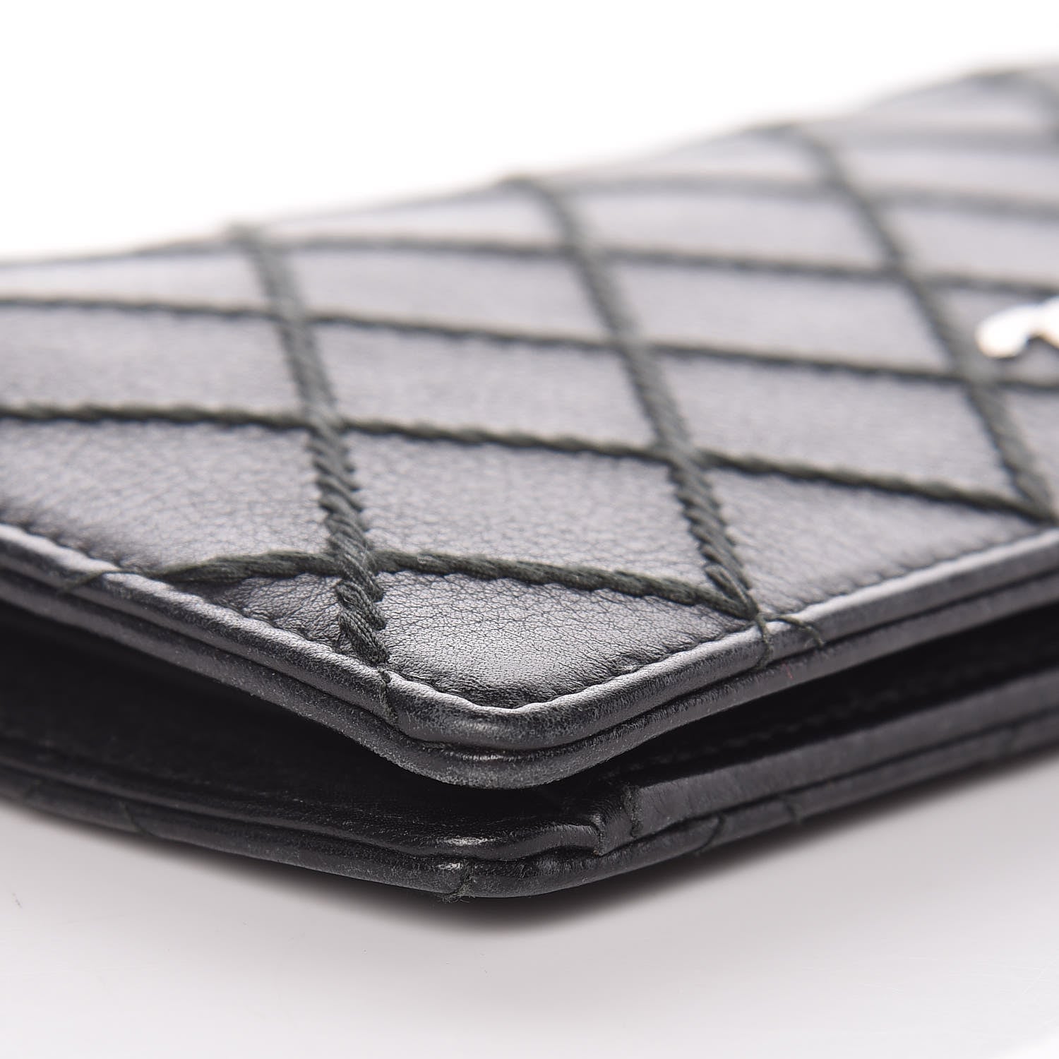 Chanel Calfskin Diamond Stitched Yen Wallet Black 10 of 14