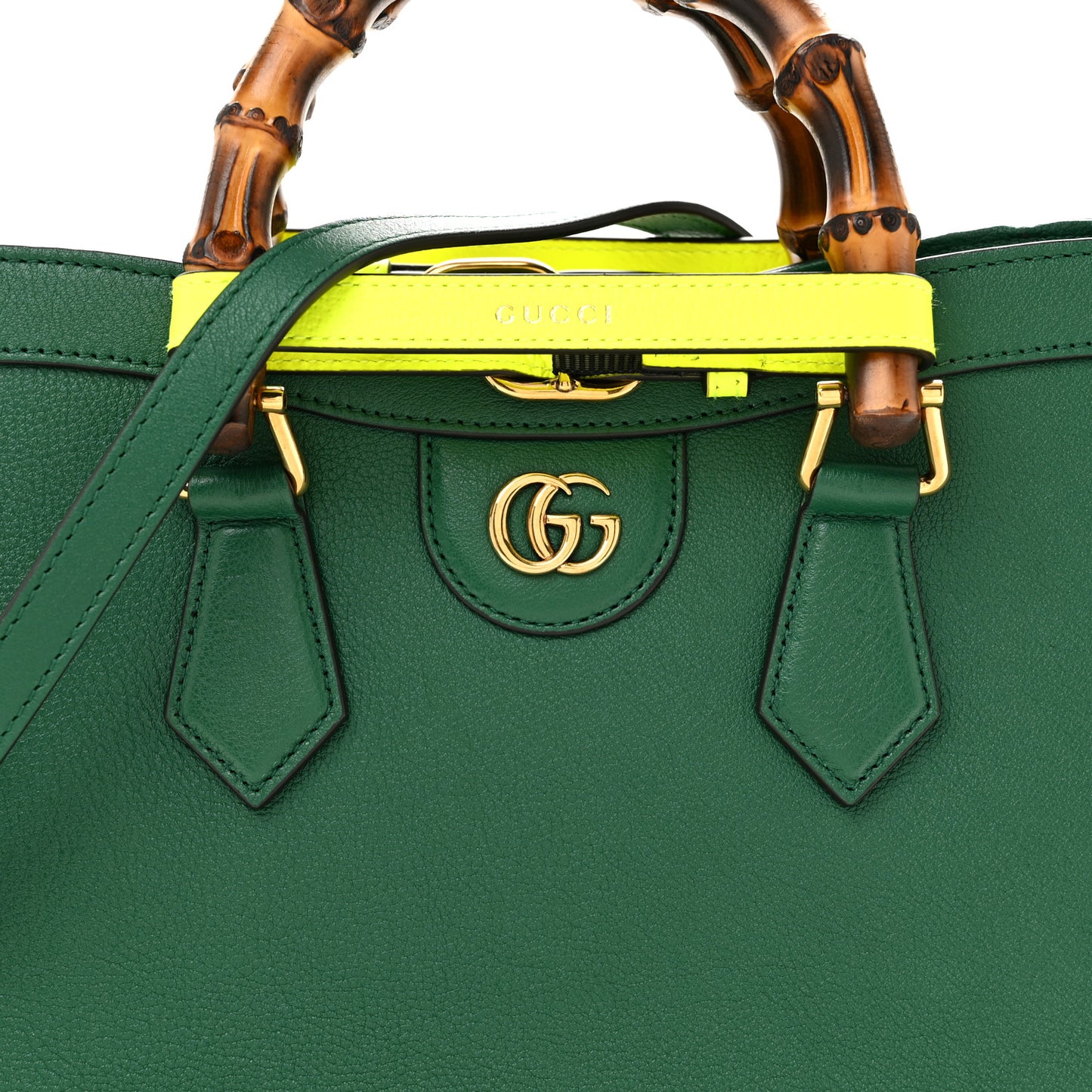 Wonka Grain Calfskin Small Diana Tote Bag Green Yellow Fluo