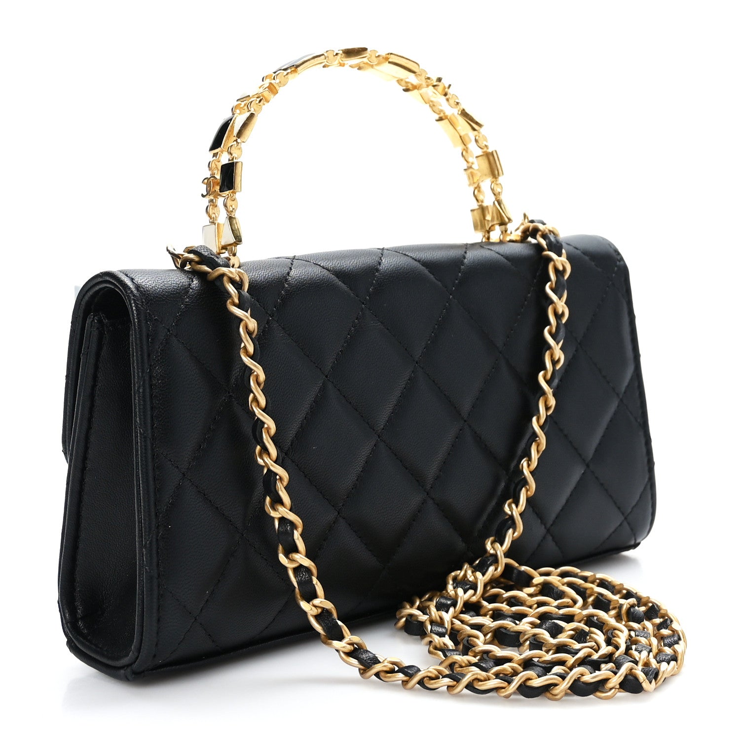 Chanel Lambskin Enamel Quilted Top Handle Flap Phone Holder With Chain Black 3 of 9