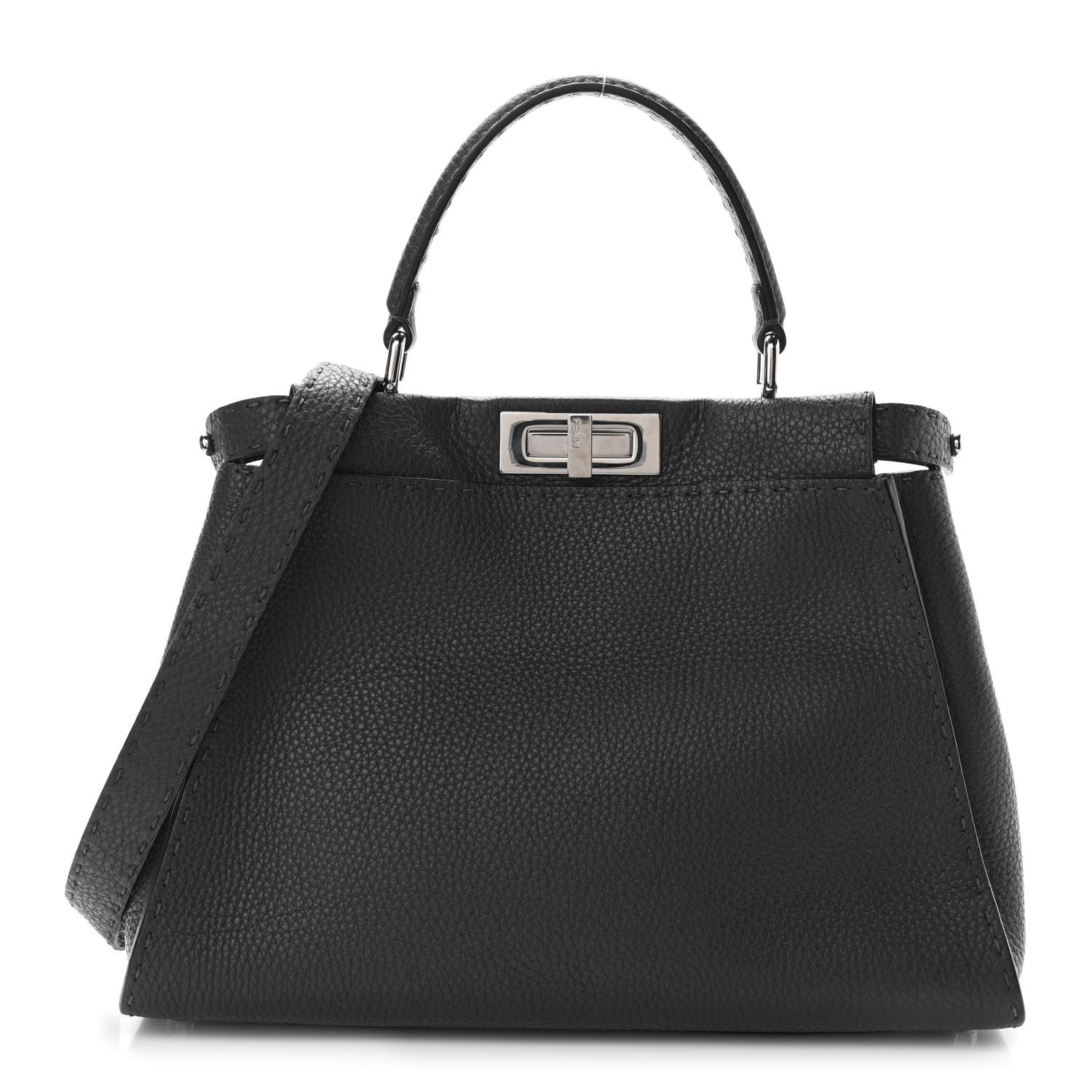 Fendi Cuoio Romano Selleria Bi-Color Medium Peekaboo Iconic Satchel Asfalto Latte 1 of 9