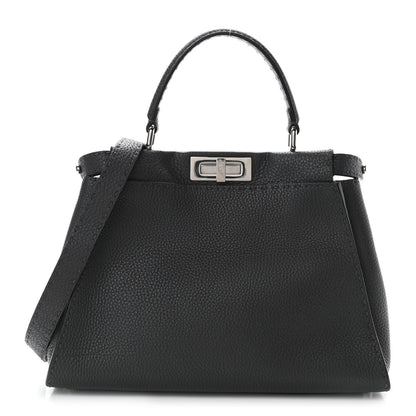 Fendi Cuoio Romano Selleria Bi-Color Medium Peekaboo Iconic Satchel Asfalto Latte 1 of 9