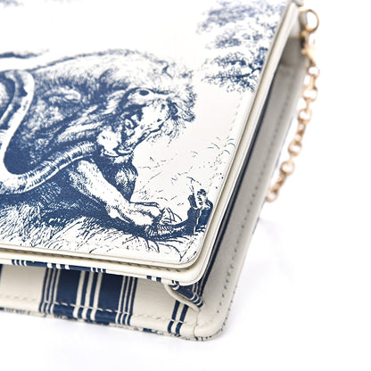 Christian Dior Calfskin Lady Dior Toile De Jouy Clutch Blue White 10 of 11