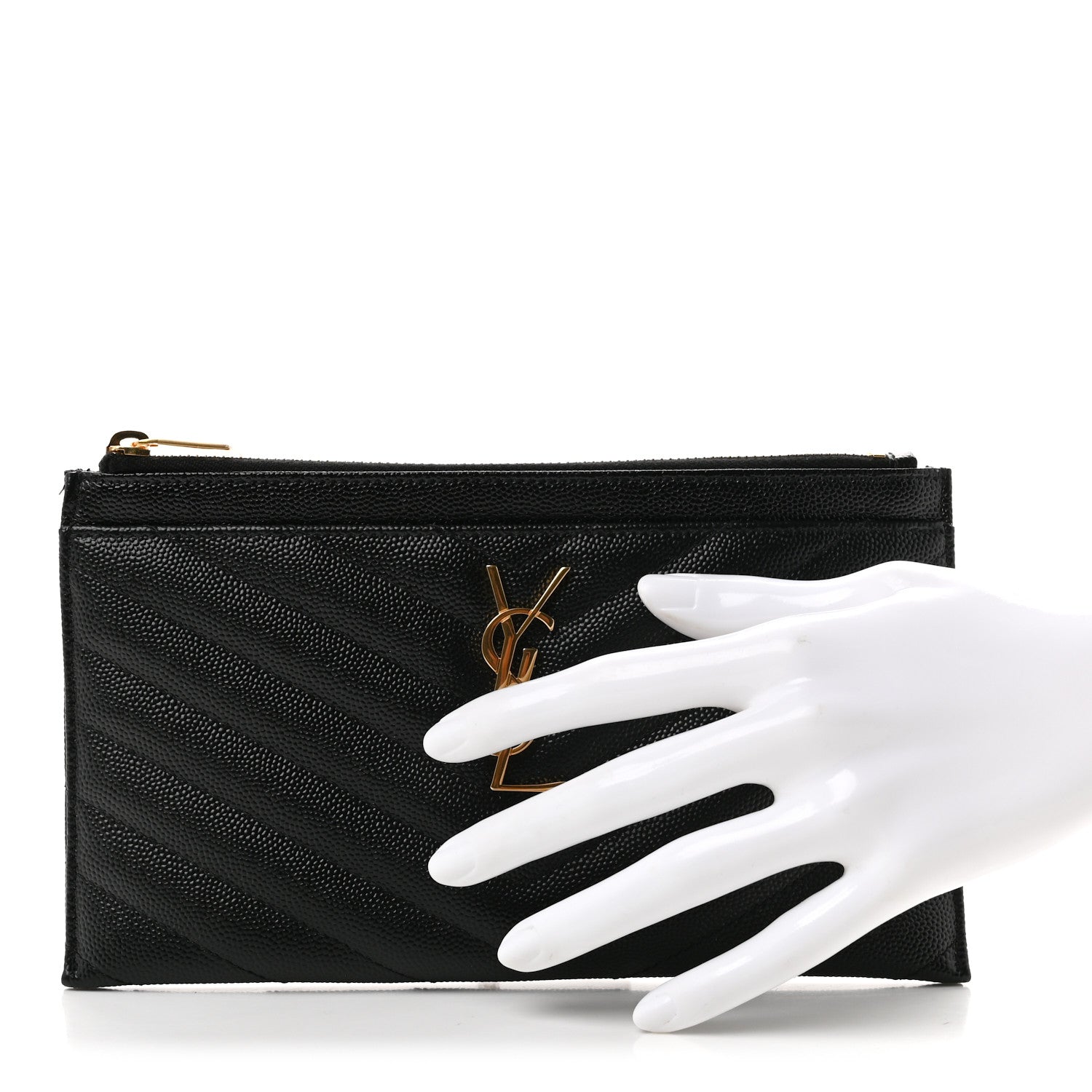 Saint Laurent Grain De Poudre Chevron Monogram Bill Pouch Black 2 of 7