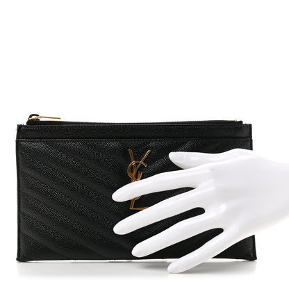 Saint Laurent Grain De Poudre Chevron Monogram Bill Pouch Black 2 of 7