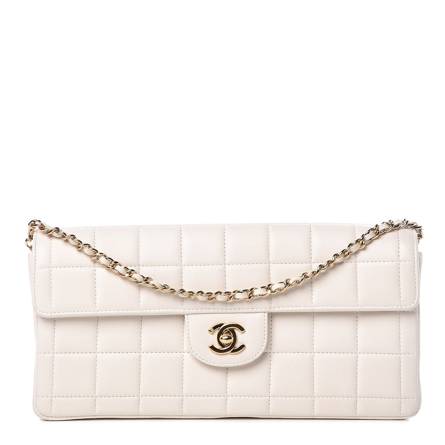 Lambskin East West Chocolate Bar Flap White