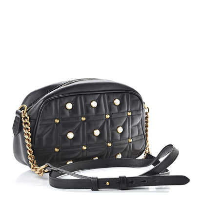 Gucci Calfskin Matelasse Studded Small Pearly GG Marmont Chain Shoulder Bag Black 3 of 13
