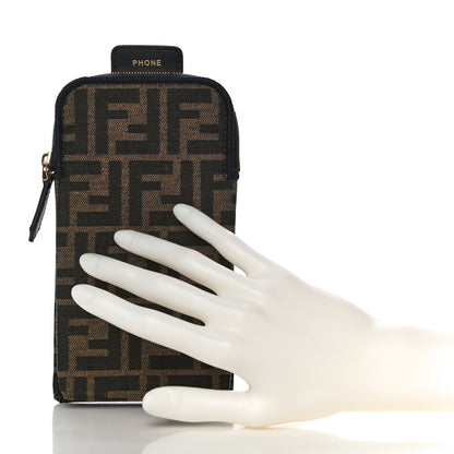 Fendi Fabric Jacquard FF 1974 Cell Pocket Strap You Case Tobacco Moro Black 2 of 12